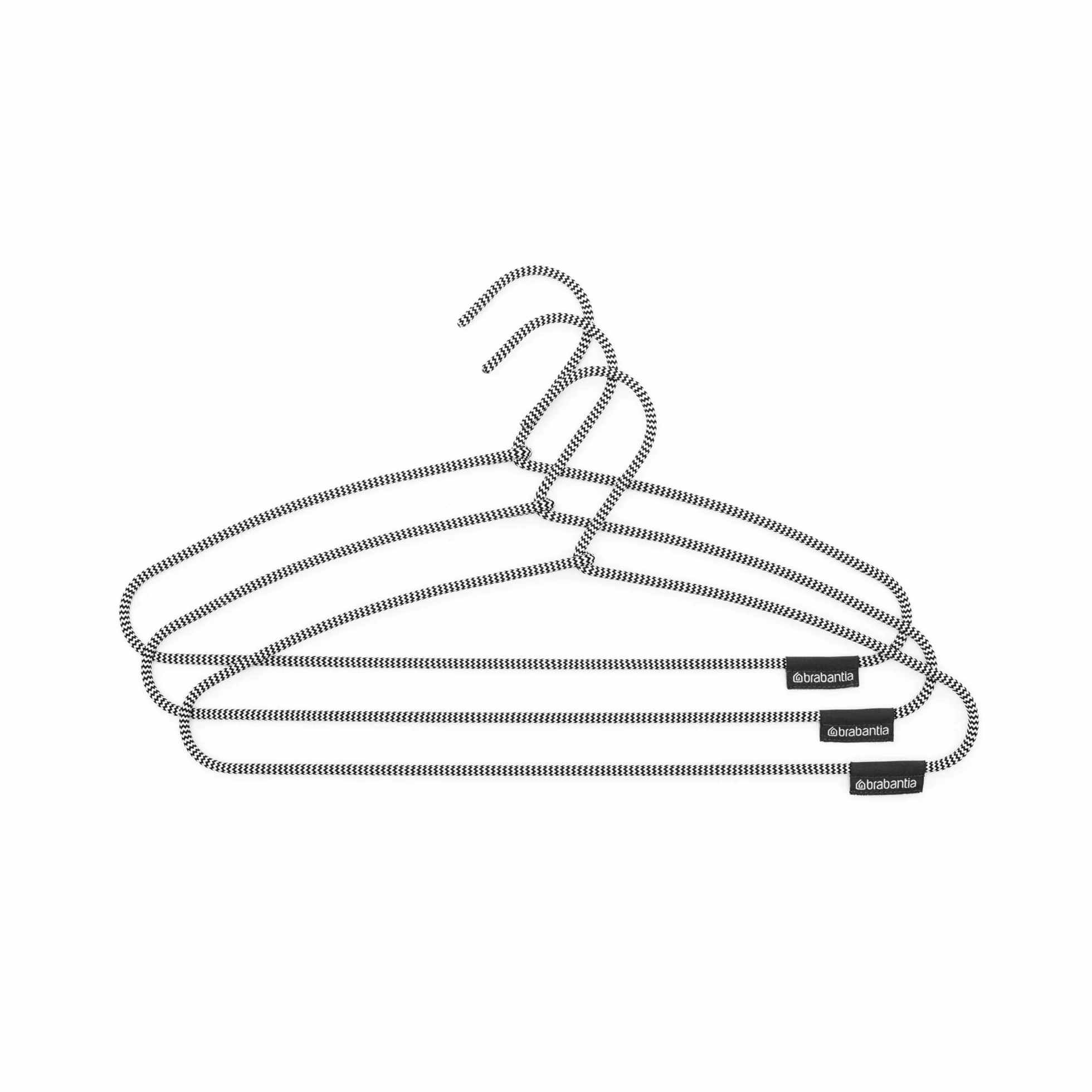 Brabantia - Wieszak na Ubrania - Powłoka z Tkaniny Antypoślizgowej - Wieszak na Płaszcze - Miękki Dotyk - Akcesoria do Szafy - Niezbędny - Zestaw 3 - Black/White - 21.5 x 41.5 x 1.3 cm