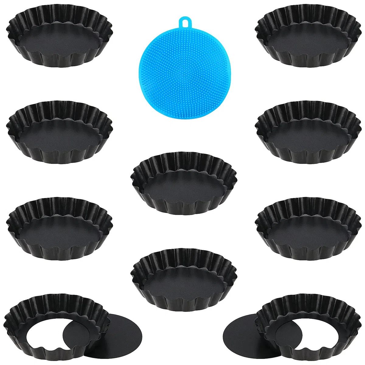 PINGEUI NGOSUET 10 sztuk mini foremek do tarty z dnem podnosz?cym, forma do quiche, z pow?ok? zapobiegaj?c? przywieraniu, foremki do tortów, ma?e foremki do tortów, do pieczenia ciasta, ciast, ciastek
