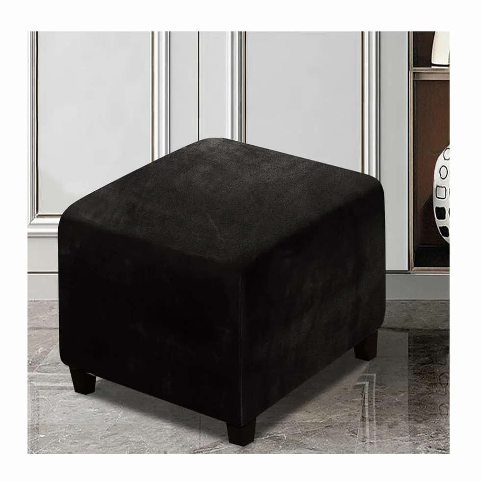 Elastyczny pokrowiec na pufę, kwadratowy 40X40/ 45x45/ 50x50/ 60x60/ 70x70/ 80x80/90x90/100x100CM Pokrowce na pufy na kwadratowe pufy ze schowkiem,Black,45x45x45cm