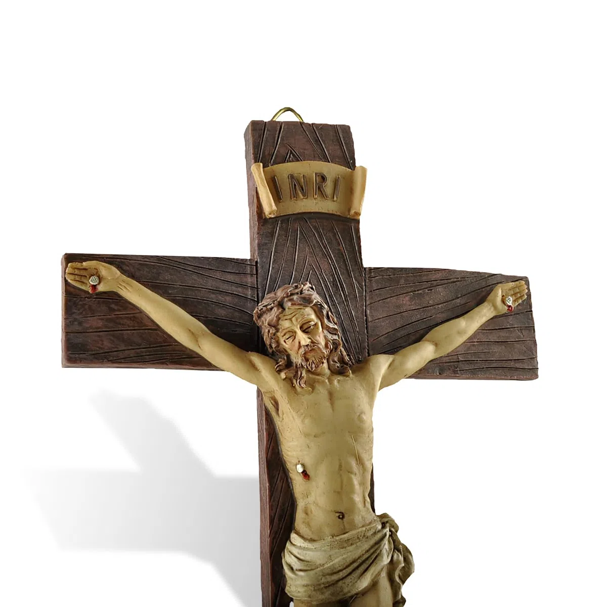 Krucyfiks Jezus ściana krzyż katolicki - ręcznie malowane drewno teksturowane żywica krzyż drzwi wisząca dekoracja religijny prezent - wysokość 24 cm