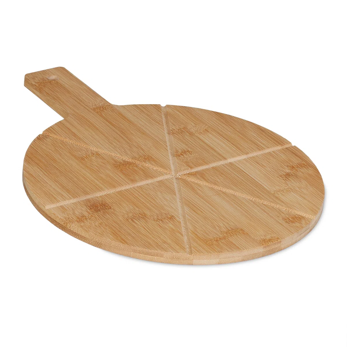 Relaxdays Deska do pizzy, bambus, Ø 30 cm, deska do serwowania sera, pizzy i owoców, deska do krojenia z uchwytem do noszenia, okrągła, naturalna
