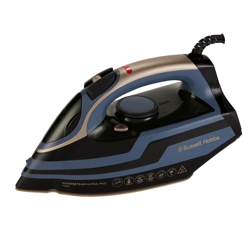 Russell Hobbs Żelazko parowe [3100W, Uderzenie pary 210g] Powersteam Ultra Pro (stopa ceramiczna z dodatkiem kwarcu, zbiornik 350 ml, opcja samoczyszcząca i antywapienna, ciągła para 70g/min) 28630-56