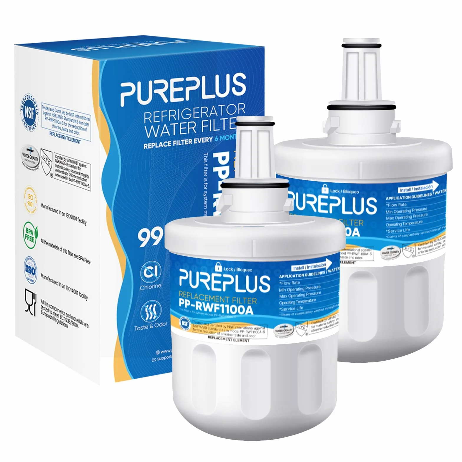 PUREPLUS Filtr wody do lodówki,Kompatybilny z Samsung DA29-00003F, DA29-00003G, Aqua Pure Plus Hafin, DA29-00003B, DA29-00003A, DA97-06317A, RFC1100A, 2 sztuki RWF1100A